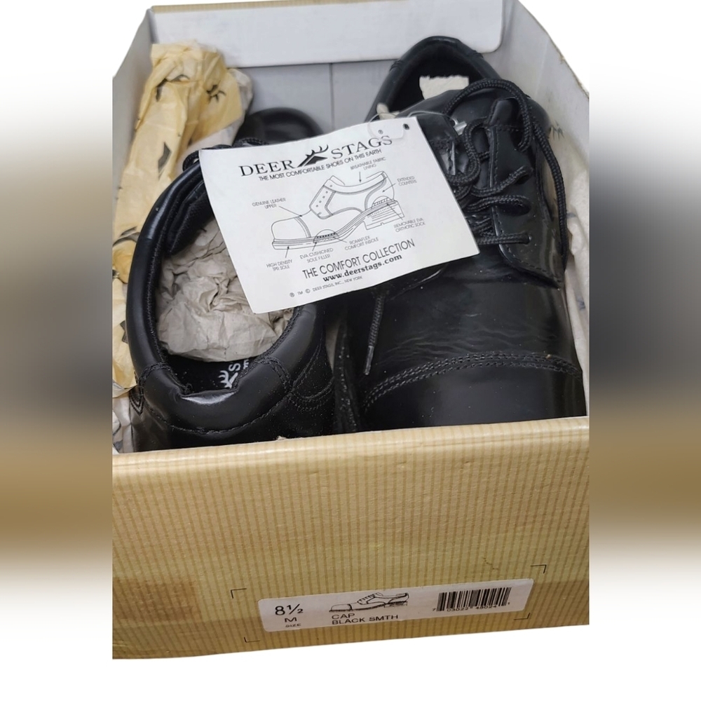 Deer Stags Black Oxfords Polished Leather Cap-Toe - Picture 5 of 5